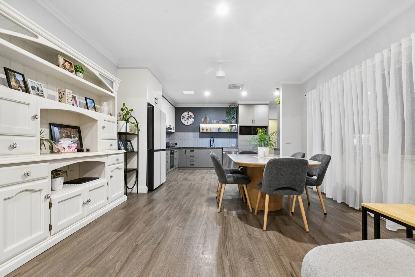 Dining space and kitchen