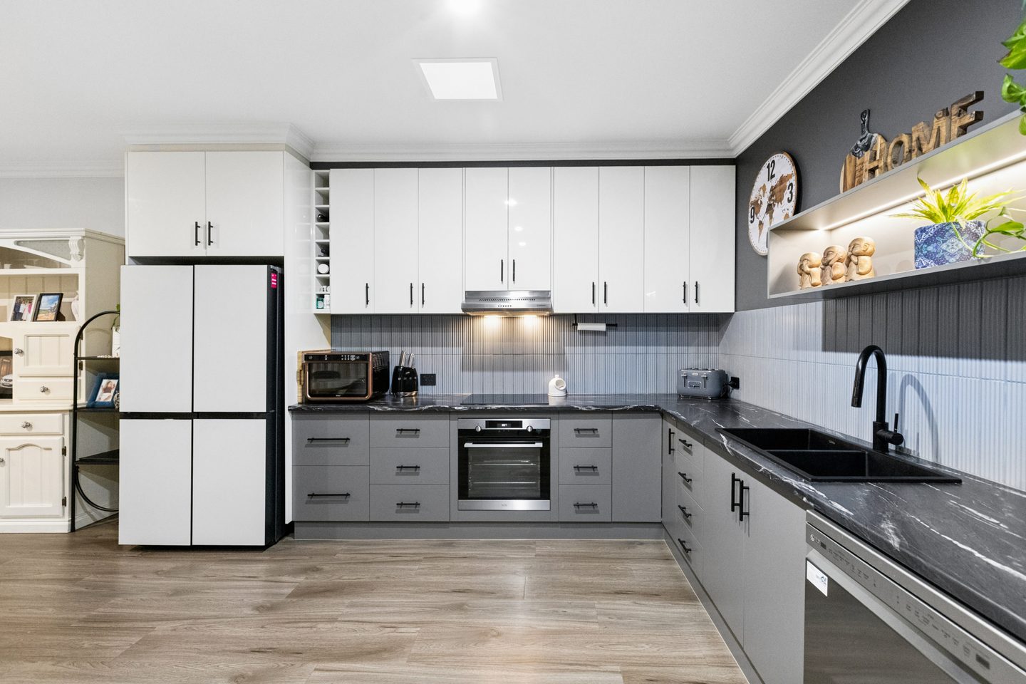 Kitchen cabinetry and cooking area