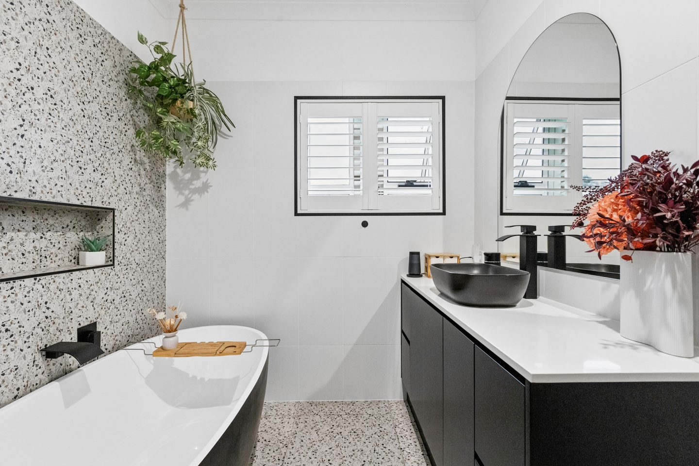 Bathroom vanity and freestanding bath