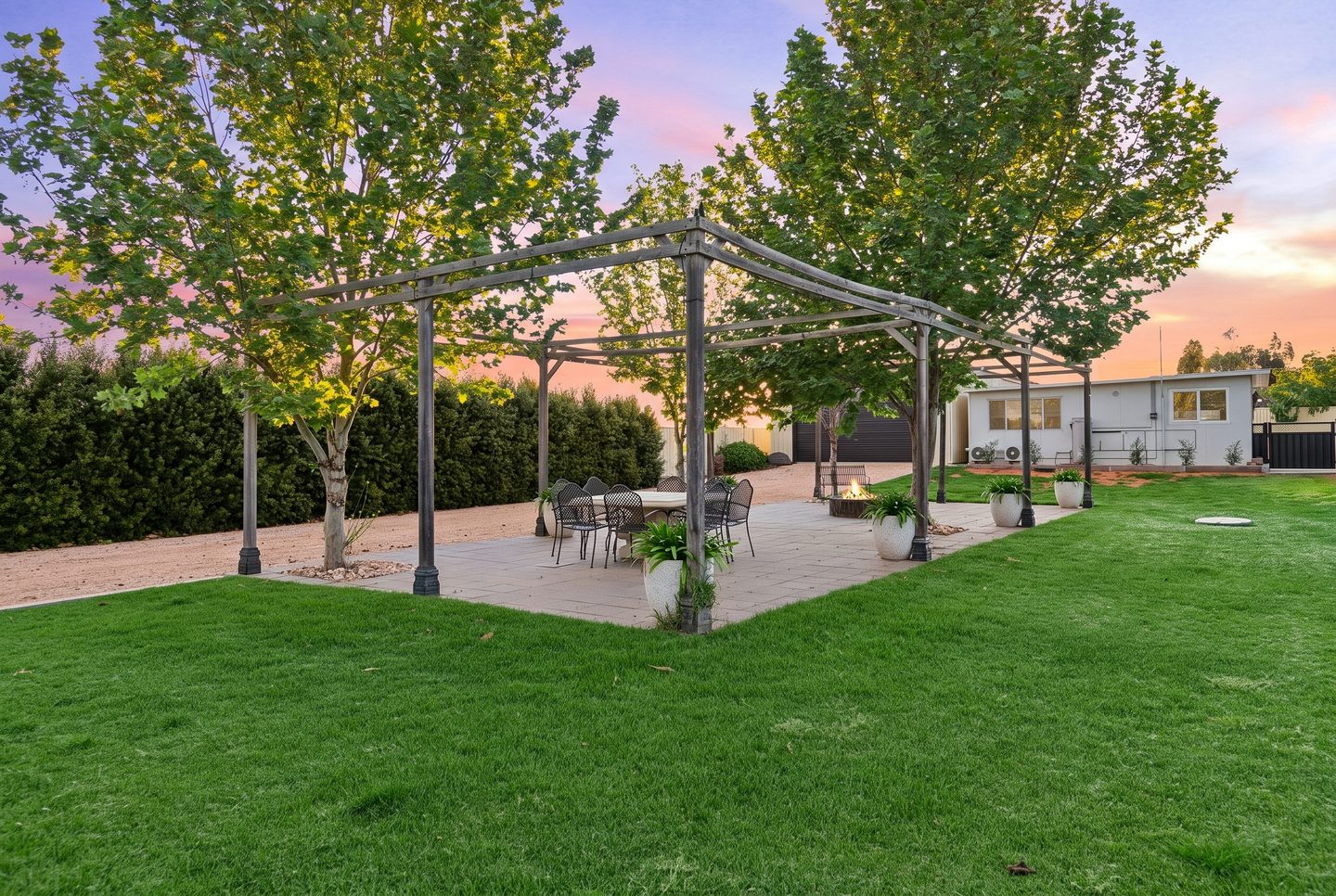 Open pergola and the garden