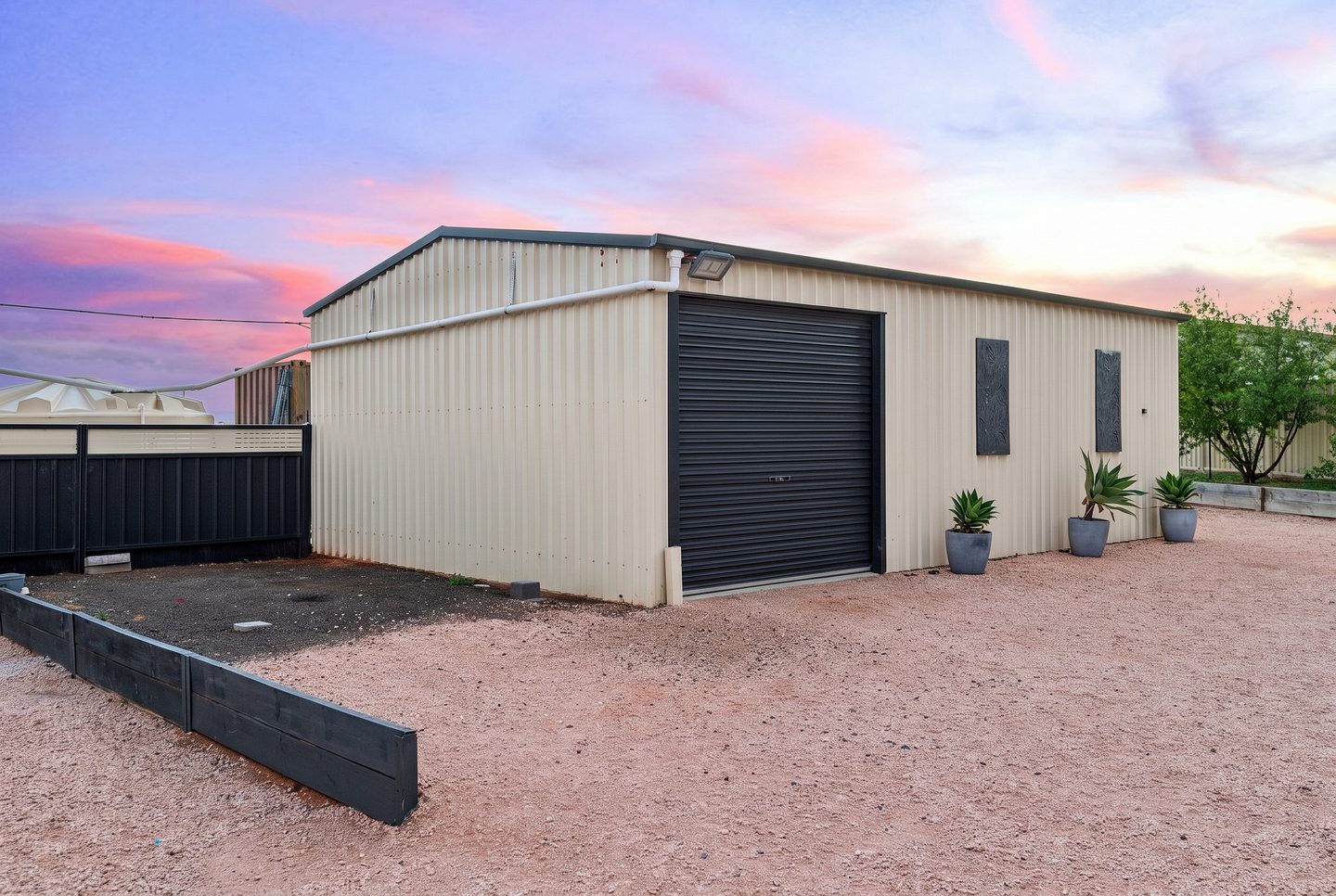 Shed exterior with roller door